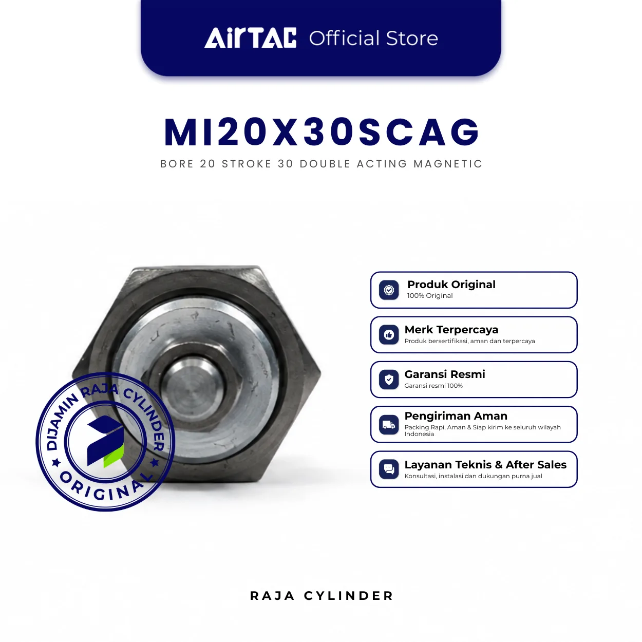 AIRTAC Original Compact Cylinder Line MI20X30SCAG Double Acting Stainless Steel Mini Cylinder Bore 20mm Stroke 30mm with magnet