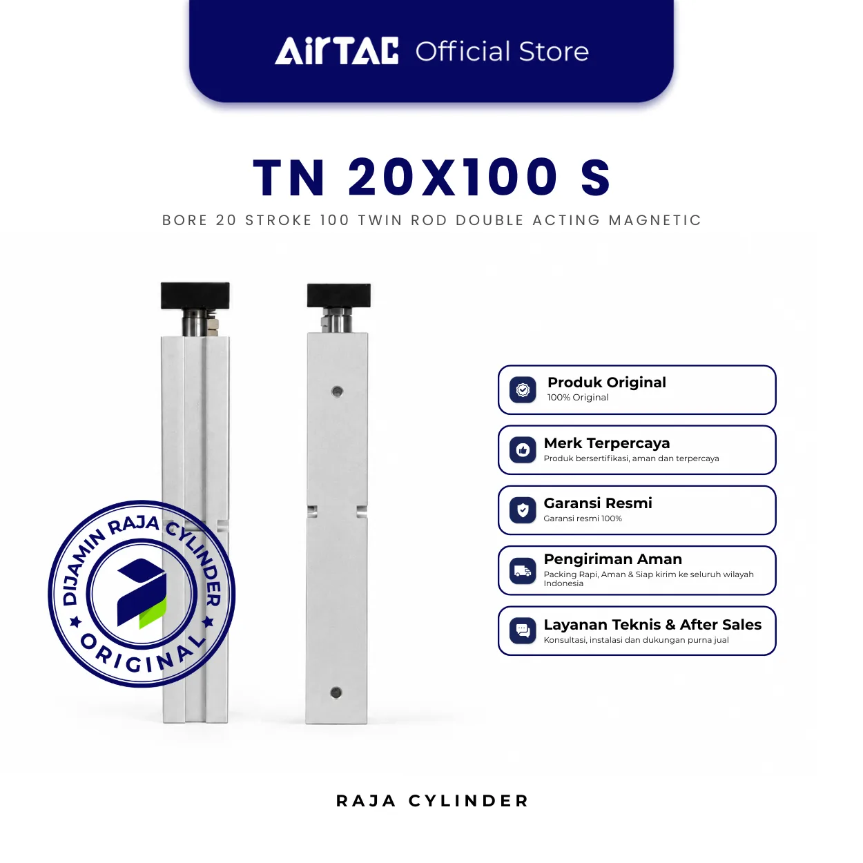 AIRTAC Guided Air Cylinder TN20X100S Dual Rod Twin Rod Double Acting Bore 20mm Strore 100mm with magnet