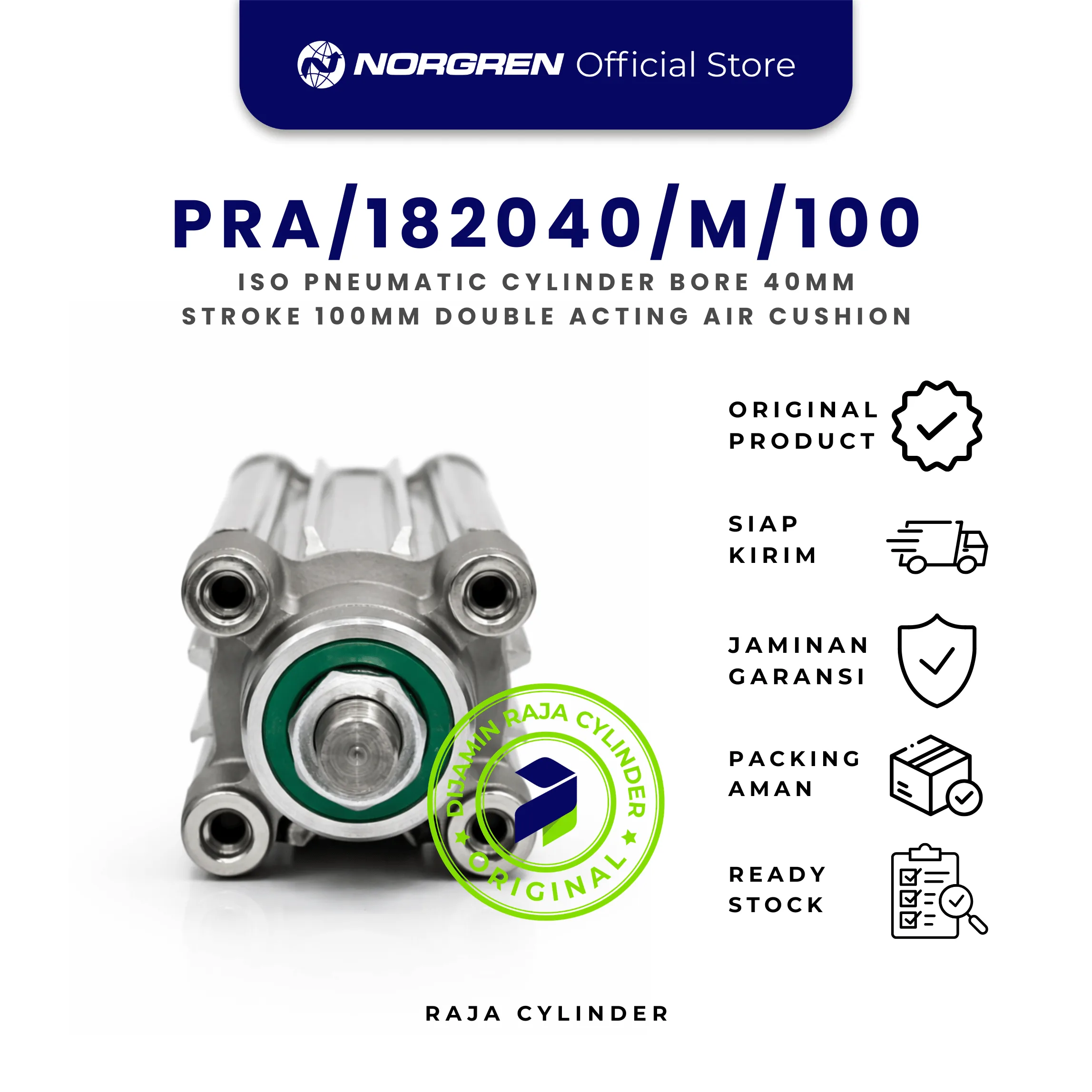 NORGREN ISO Pneumatic Cylinder PRA/182040/M/100 Double Acting Air Cushion Bore 40mm Strore 100mm with magnet