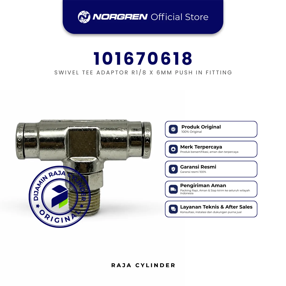 NORGREN 101670618, Swivel adaptor, Tee, R1/8, 6mm, Push-in Fitting Original