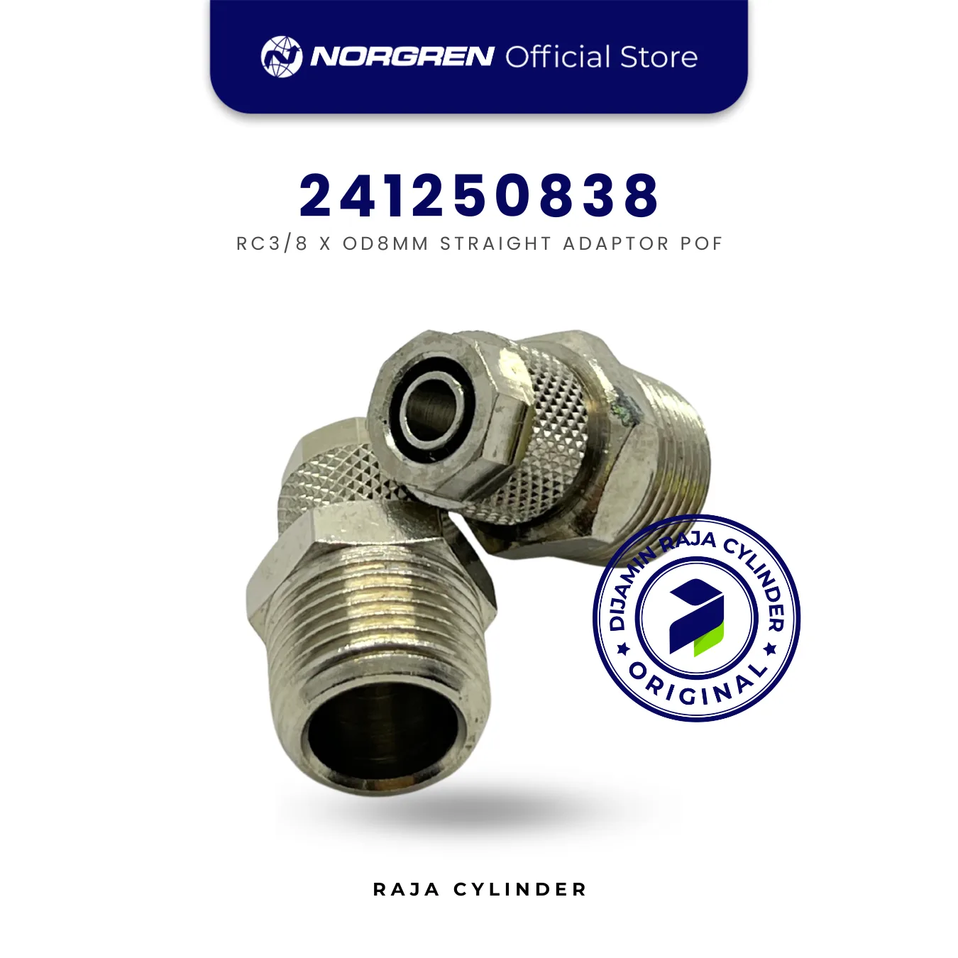 NORGREN 241250838 - 24 series, Straight Adaptor R3/8 ke 8mm/6mm, Push-in Fitting Original