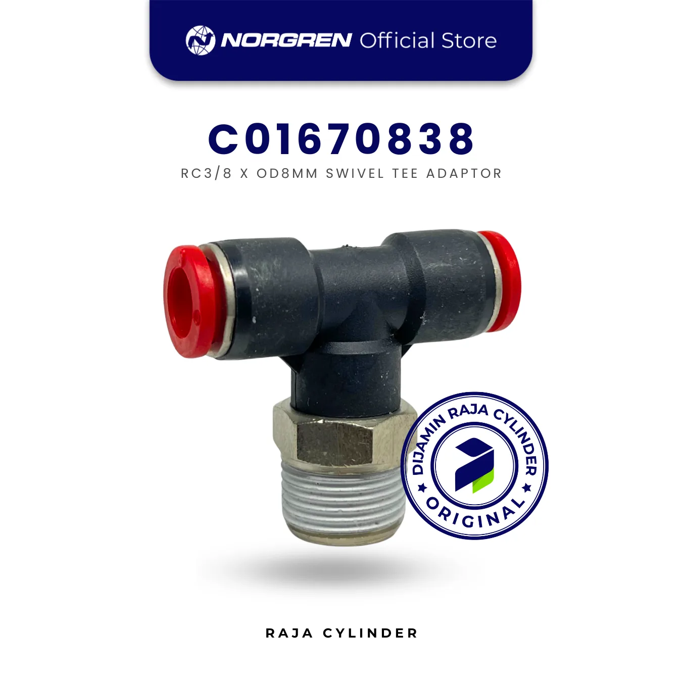 NORGREN C01670838 Pneufit C Fitting Tee Swivel R3/8 ke 8mm, Push-in Fitting Original