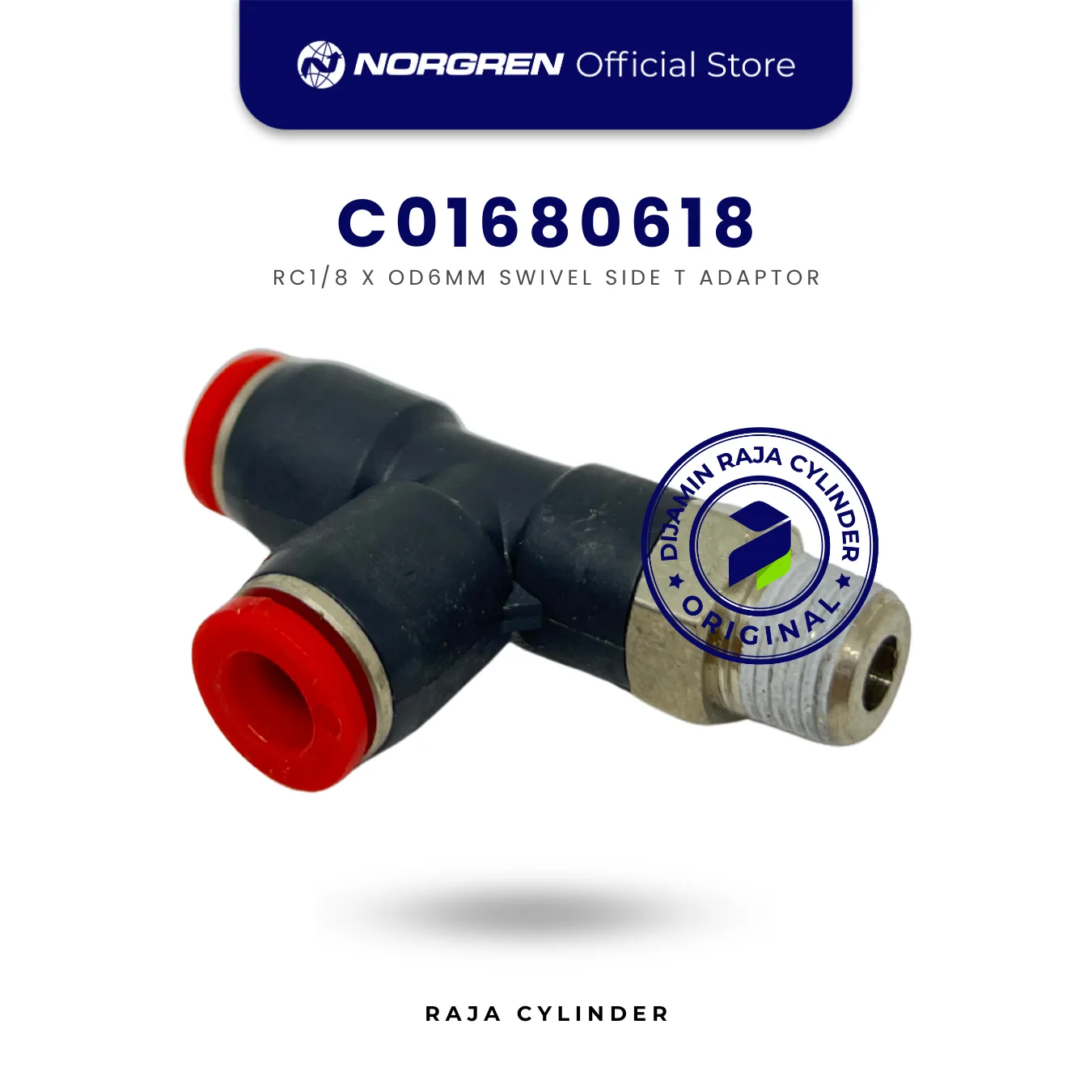 NORGREN C01680618 Pneufit C, Side Swivel Adaptor, Tee, R1/8, 6mm, Push-in Fitting Original