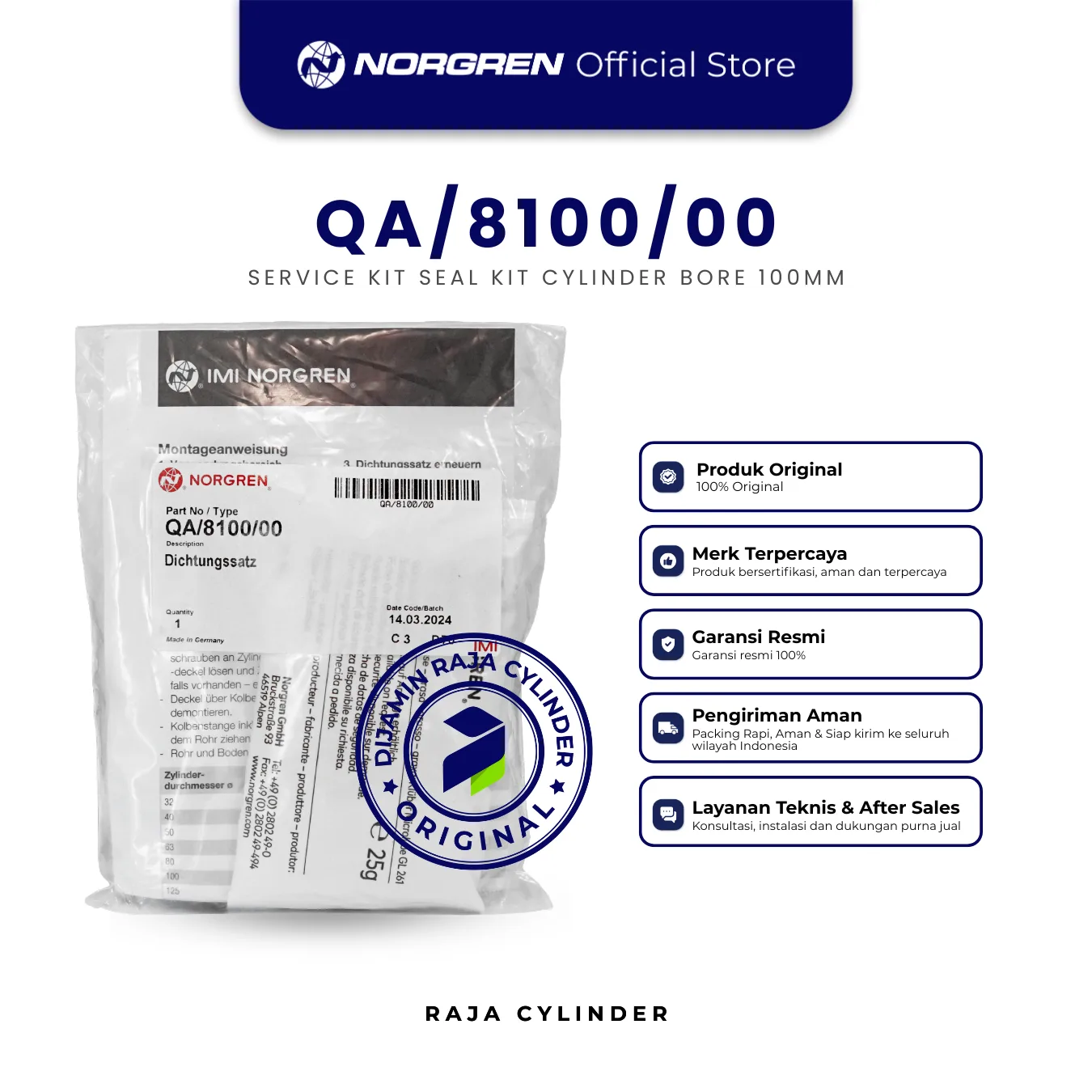 NORGREN QA/8100/00 Service Kit Cylinder Seal Kit 100mm Original IMI Norgren Spare Part