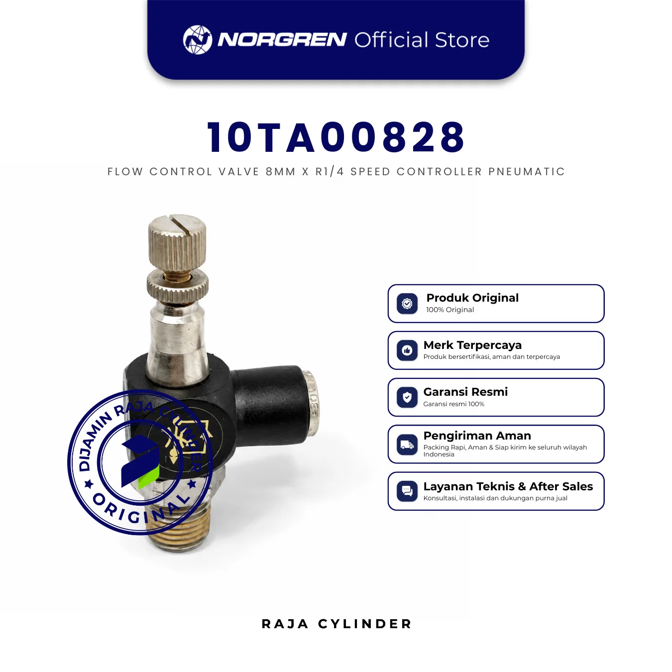 NORGREN 10TA00828 Pneufit 10 Push-in Fitting, Flow Control Valve / Speed controller 8mm x R1/4 Norgren Original